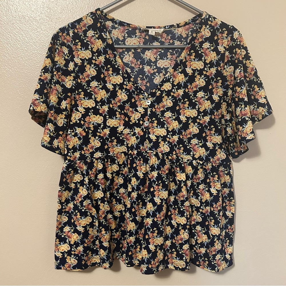 Full Circle Trends Navy Floral Print Babydoll Top